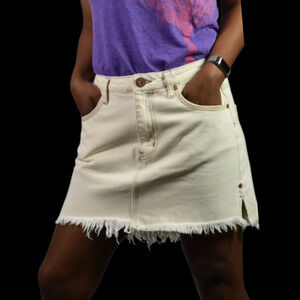 ONE TEASPOON Jean Mini Skirt White Cream Denim Fray Hem Side Slits All Cotton 29